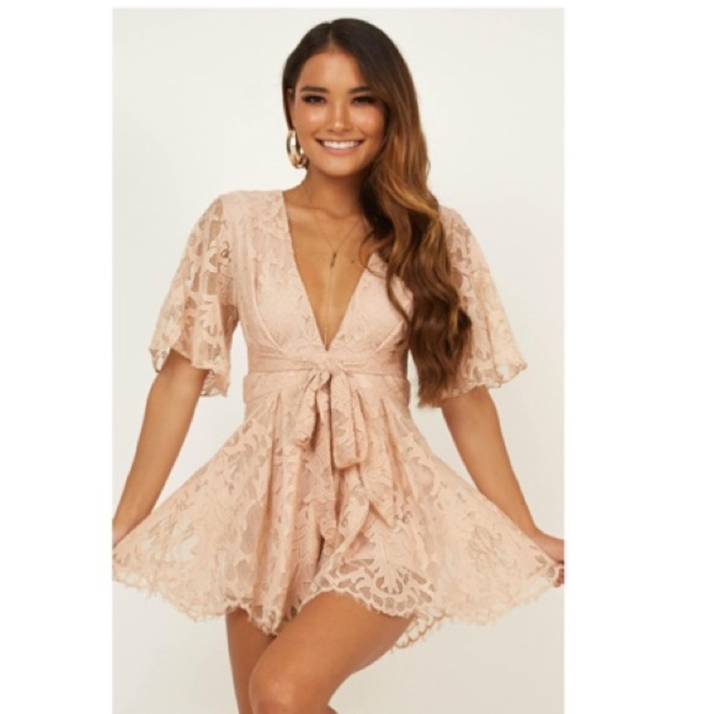 Showpo Break The Bar Playsuit in Blush Lace